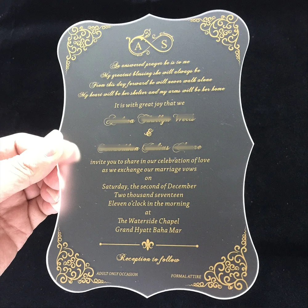 Personalised 50pcs per Lot 5x7inch Frosted Acrylic Wedding Invitation Cards SHIP TO AUSTRALIA ONLY