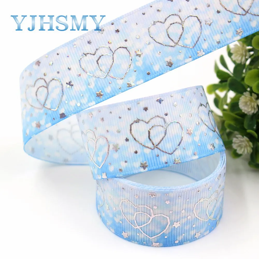 YJHSMY I-19326-787 25mm 10yards laser Silver cute cartoon love Printed grosgrain ribbon DIY handmade headdres wedding gift wrap