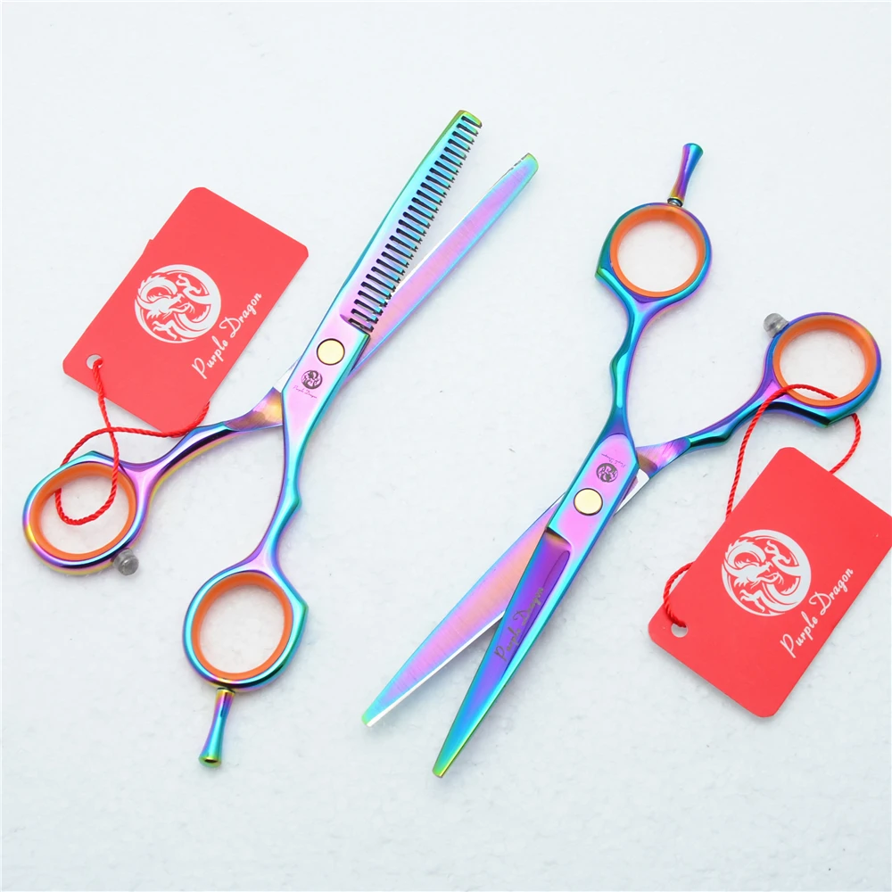 

1004Z 5.5'' 16cm Purple Dragon Multicolor 440C Hairdressing Scissors Cutting Scissors Thinning Shears professional Hair Scissors