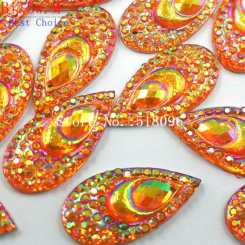 EYE-Catching Orange AB Color 10x20mm Rhinestones Sew On Stones and Crystals Strass Crystal For Sewing Handicrafts Accessories