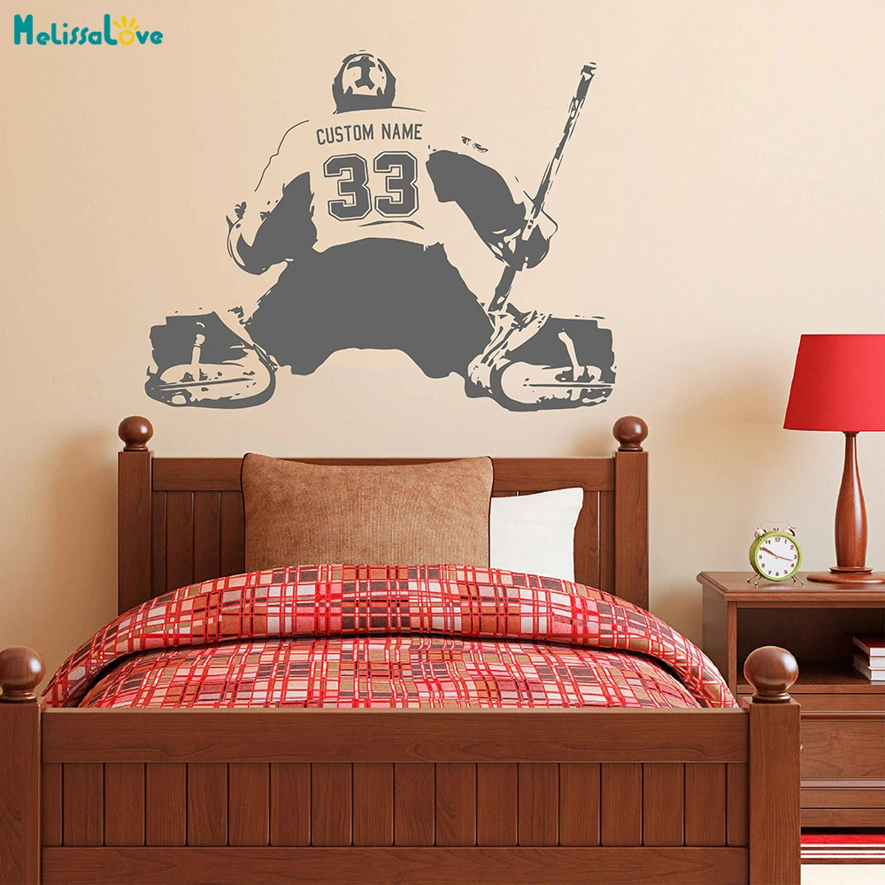 Hockey Goalie player Wall art Decal sticker personalized Name number home decor Wall Stickers For Kids Room Boy Bedroom A184