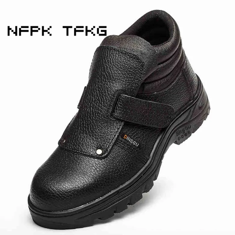 mens casual large size steel toe cap working safety shoes anti-pierce cow leather platform building site worker security boots