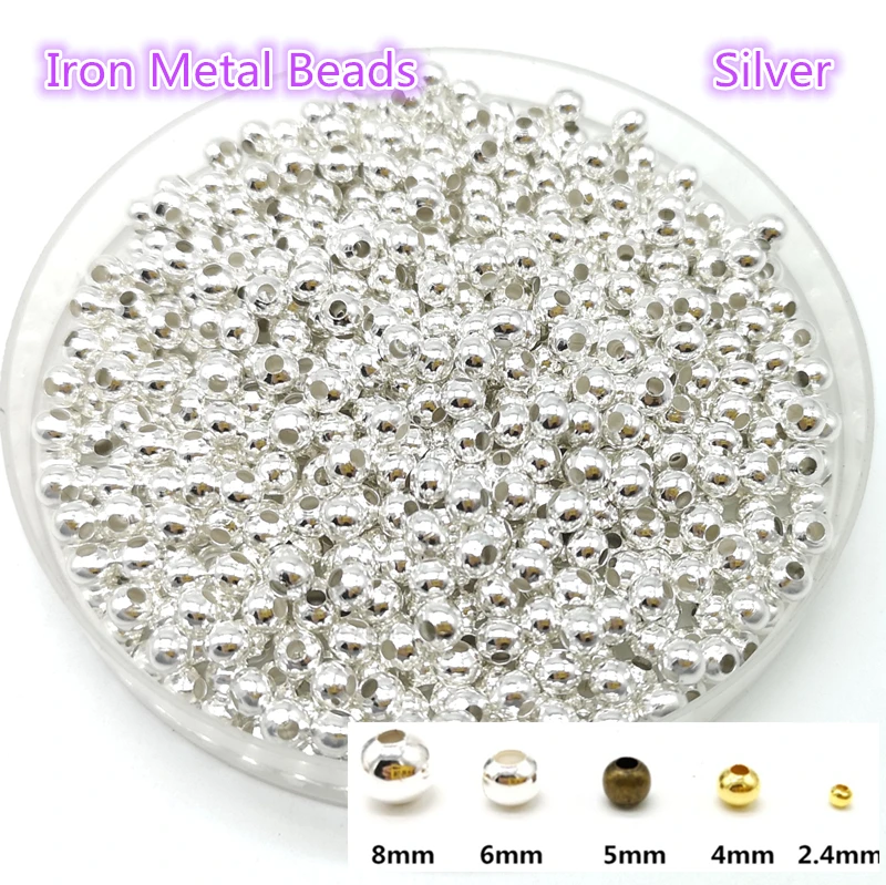 Five Sizes Silvery Iron Metal Beads Jewelry Findings Diy Beads Smooth Ball Spacer Beads For Jewelry Making Making