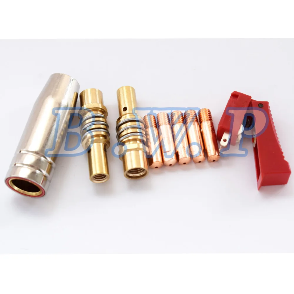 

MIG Welding Spare Parts Kit For 15AK Torch Consumables Nozzle M6*25*1.0mm Contact Tips Holder Switch 9Pcs