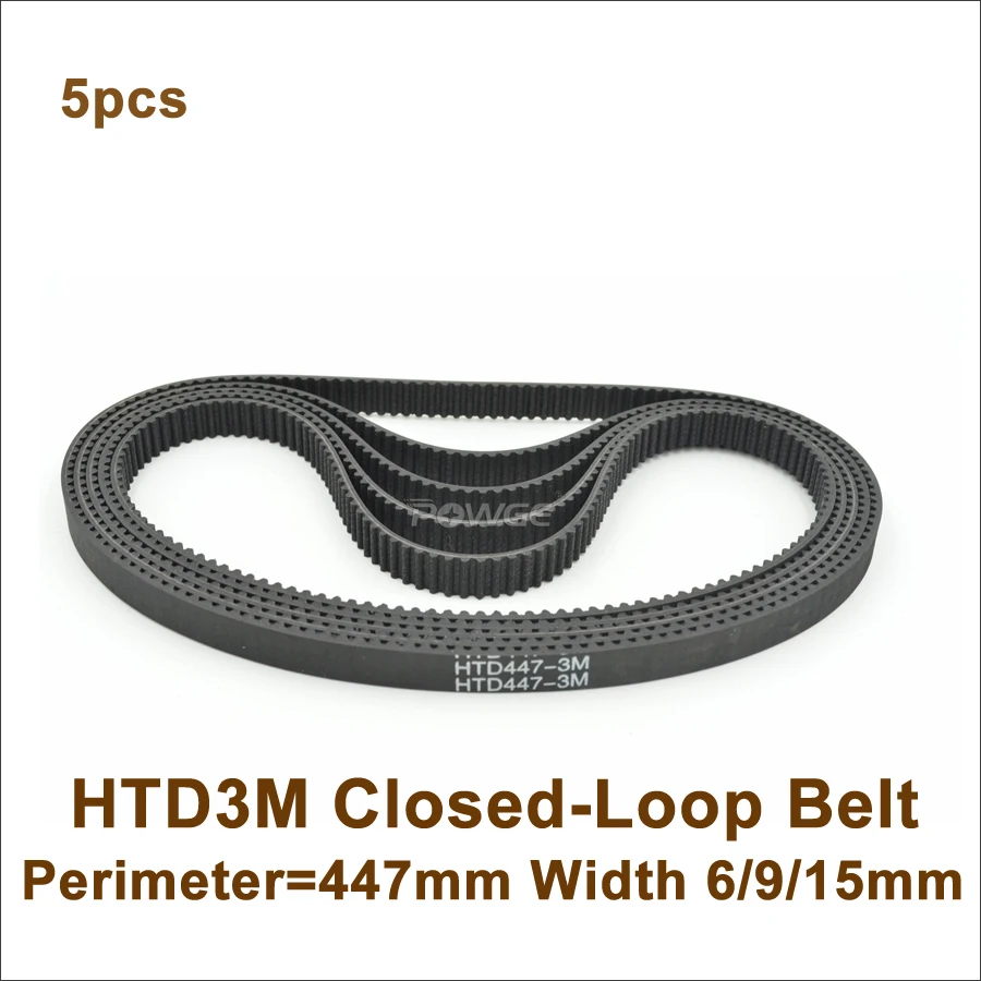 

POWGE 5pcs 447 HTD 3M Timing Belt Width 6/9/15mm Perimeter 447mm Teeth 149 HTD3M Rubber Closed-Loop Belt 447-3M
