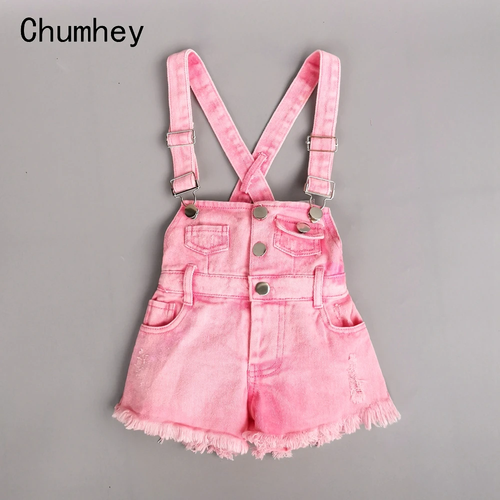 Chumhey 2-10T Kids Overalls Summer Girls Suspender Denim Shorts Pink Jeans Children Clothes Kawaii Bebe Jumpsuit Child Clothing