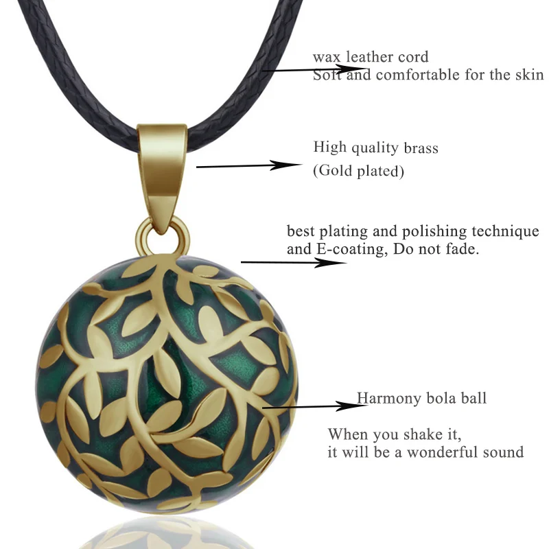 Eudora 20mm olive leaf Green Sliver Harmony Bola Chime Ball Pendant Necklace for Women Baby Angel Caller Fine Jewelry N14NB318