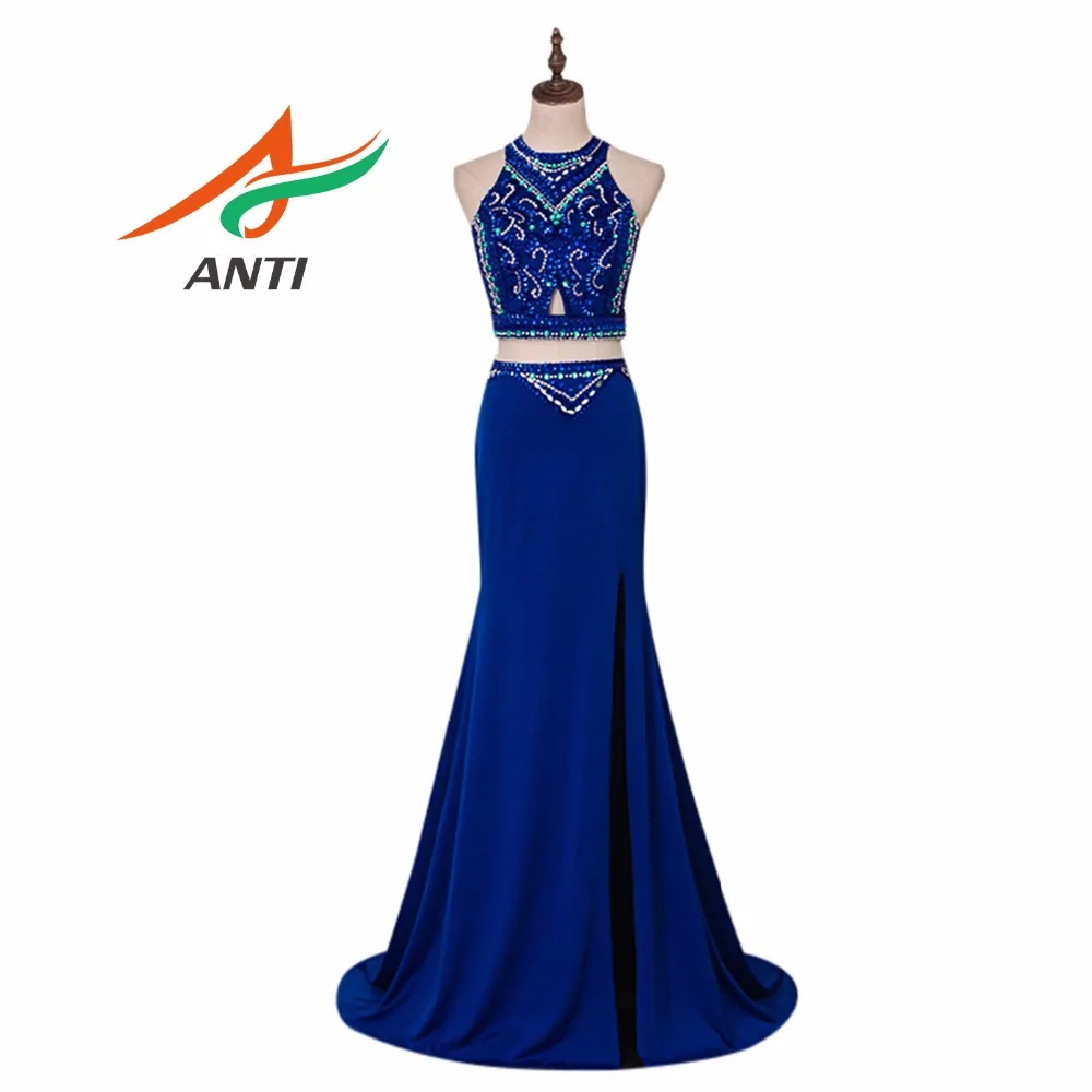 ANTI Robe De Soiree Sweetheart Royal Blue Evening Dress Party Elegant Vestido De Festa Long Prom Gown 2018 With Crystal Shine