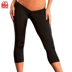 Gorąca, seksowna Super niskiej talii V krocza Legging Fitness legginsy Push Up lodowy jedwab lato spodnie długości łydki biegaczy spodnie damskie spodnie