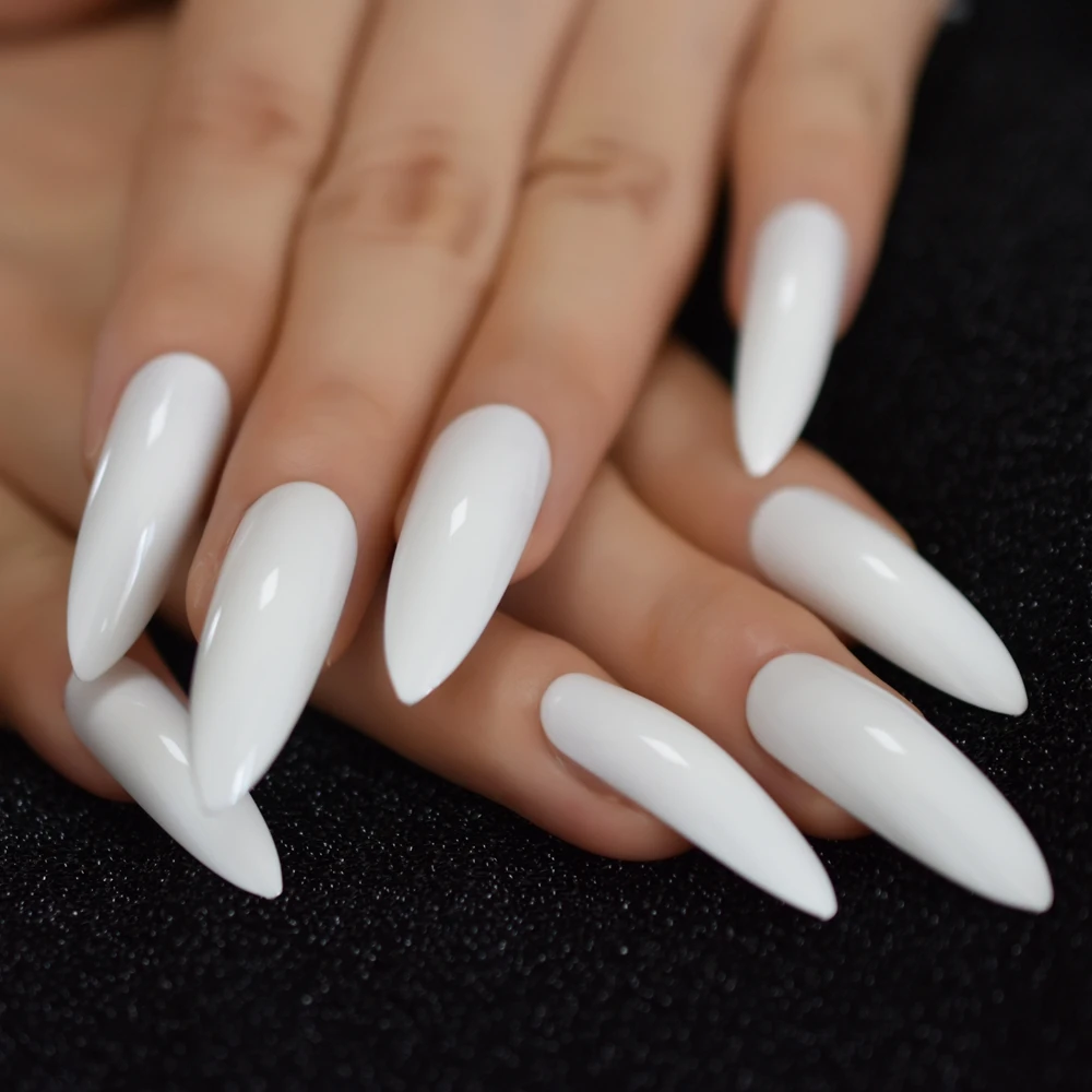 Popular Solid Pure Color False Nails Extra Long Stiletto Tips White Press on Fake Nail Chip Gel Finger Extensions Accessories