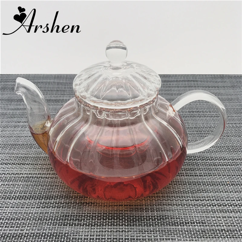 Arshen 600ml Pumpkin Style Durable Glass Teapot with Filter Handmade Heat Resistant Teapot Kungfu Flower Tea Coffee Heathly Life