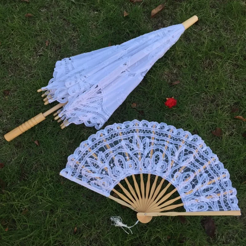 New Vintage Lace Umbrella & Ventilatore Del Merletto Fatto A Mano Bianco e beige Battenburg Del Parasole Del Merletto Ombrello Da Sposa ombrello