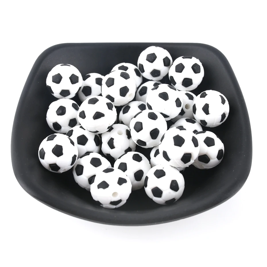 Let's Make BPA Free 5pc Football Soccer Silicone Beads For Pacifier Clips DIY Girls Cute Teething Toys Gifts Silicone Bead