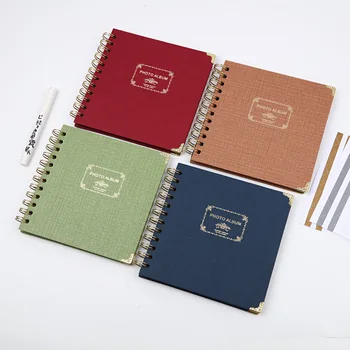 DIY 사진 앨범, 사각형 나선형 바인딩 골판지 커버, 어린이용 스케치북, 공예 일기 저널, 웨딩 게스트 그림책, 20 장
