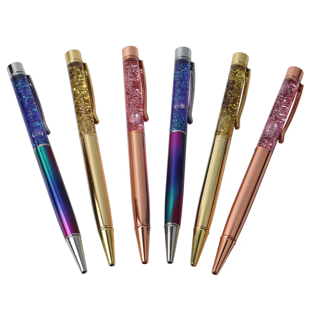 3PCS/LOT Creatively 0.7mm Luxury Ballpoint flow Oil Crystal Gold Foil Metal Copper Colorful High-grade Gold Powder Quicksand pen