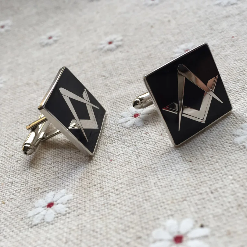 Masonic Square and Compass without G Black Lodge Cufflinks for the Freemason Masonry Sleeve Buttons Masons Cuff Link Metal Craft