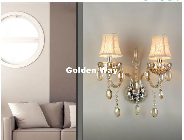 Modern European Cognac Color Crystal wall Lamp luxury Bedroom Bedside Wall Candle E14 K9 crystal Wall Scones AC 100% Guaranteed