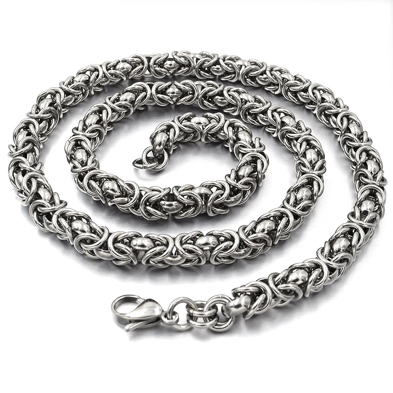 GOKADIMA 7mm 316L Stainless Steel Necklaces Byzantine Chain New Mens Jewelry 2019 Fashion Cool Gift, Wholesale WN021