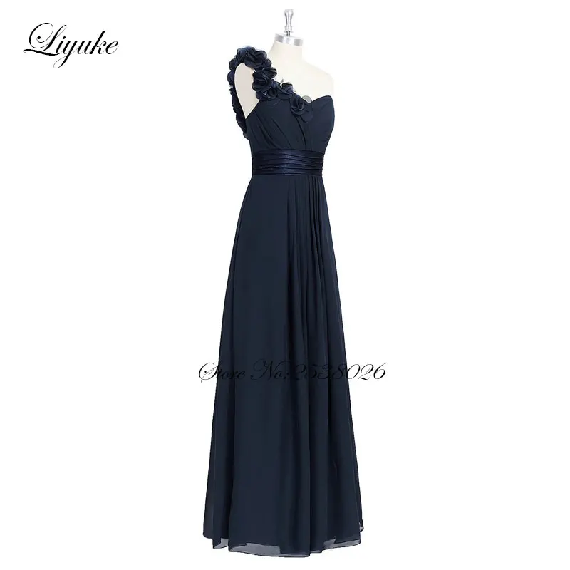 Liyuke One Shoulder Floor Length Prom Dress A Line Sweetheart Party Dress Knee-Length Chiffon Sash Formal Dresses Custom Made