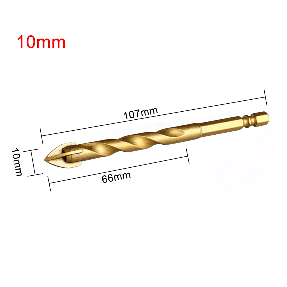 Broca hexagonal de titanio y tungsteno, herramienta de corte de 6mm, 8mm, 10mm, 12mm, agujeros de vidrio de azulejo de carburo, cabeza de lanza cruzada, 1 ud.