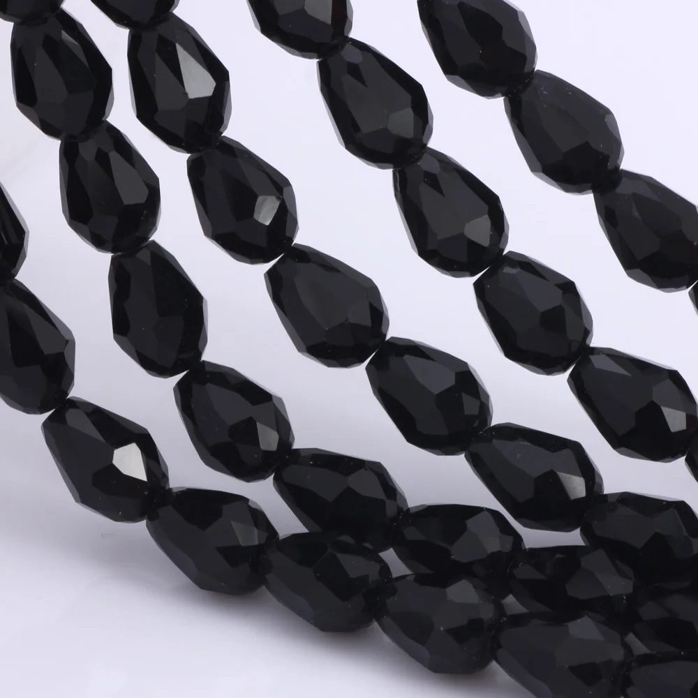 8*11mm 50pcs/10*15mm 30pcs Waterdrop Faceted Crystal Beads Black Color Teardrop Glass Bead For Jewelry Making Bracelet