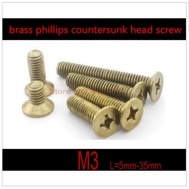 

200pcs/lot M3 Brass Phillips Flat Head (Cross Recessed ) Countersunk Head Screw M3*L Length 5mm-35mm