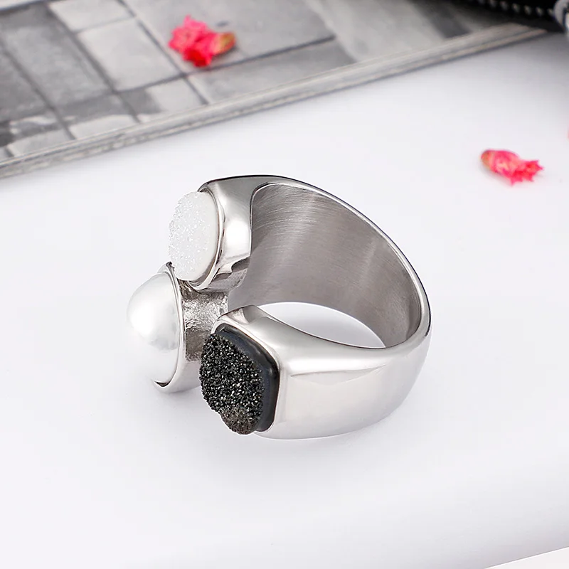 KALEN Unique Rings For Women Color Stainless Steel & Shell Pearl Round Square Rings Anillos Mujer Jewelry Wedding Bands Gifts