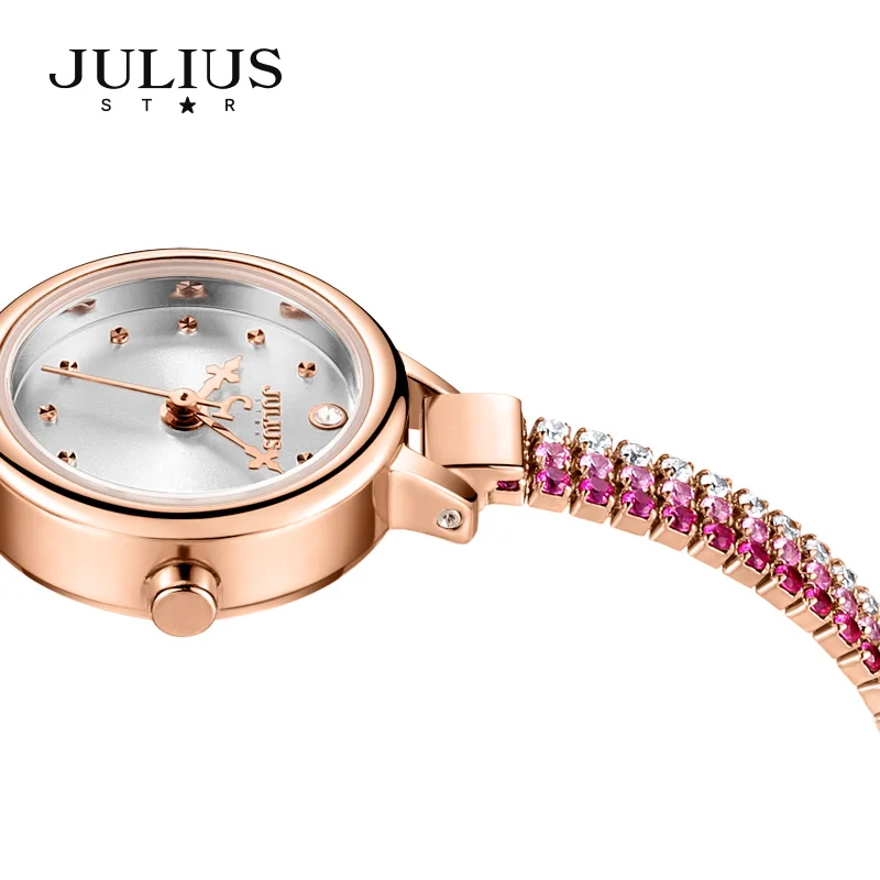 Julius watch Women\'s Top Quality Brass Superb Bracelet Clock Full Colorful Diamond Dress Watch 30M Wtaerproof Gift Watch JS-007