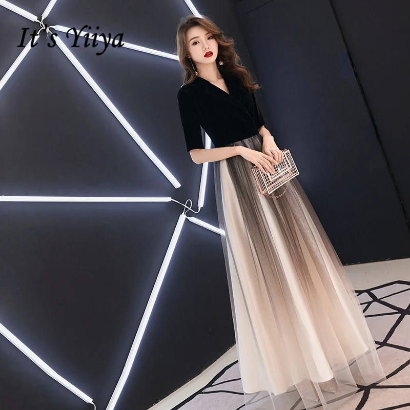 It's YiiYa Evening Dress Gradient Color Lace Illusion Wedding Formal Dresses V-neck Floor length A-line Zipper  Party Gowns E343