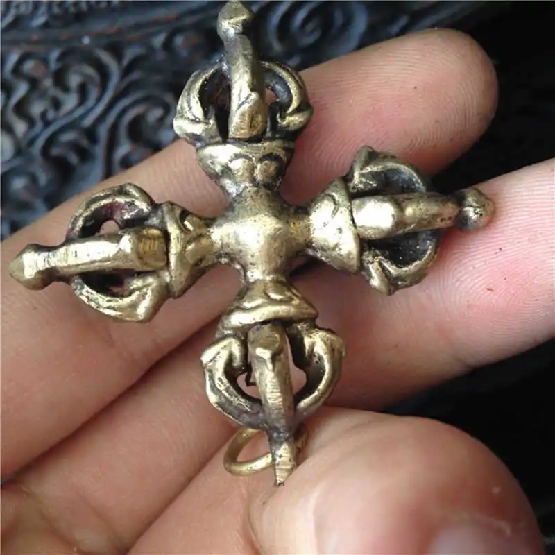 TBP221 Tibetan Brass Old Golden Cross Dorje Amulet pendant Tibet Traditional Male Amulets Metal Crafts