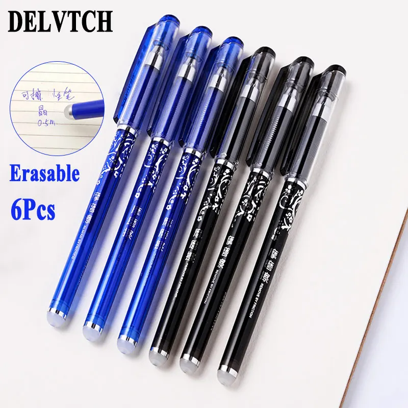 

DELVTCH 6Pcs Set 0.5mm Magic Erasable Gel Pen Blue Black Color Ink Needle Tip Refill Rod Office School Writing Hnadle Stationery