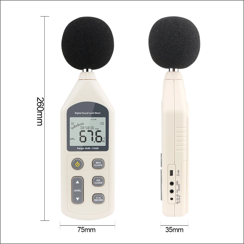 RZ Digital Sound Level Meter USB Noise Tester Meter Decibel Meter Noise Meter GM1356 30-130dB A/C FAST/SLOW DB GM1356