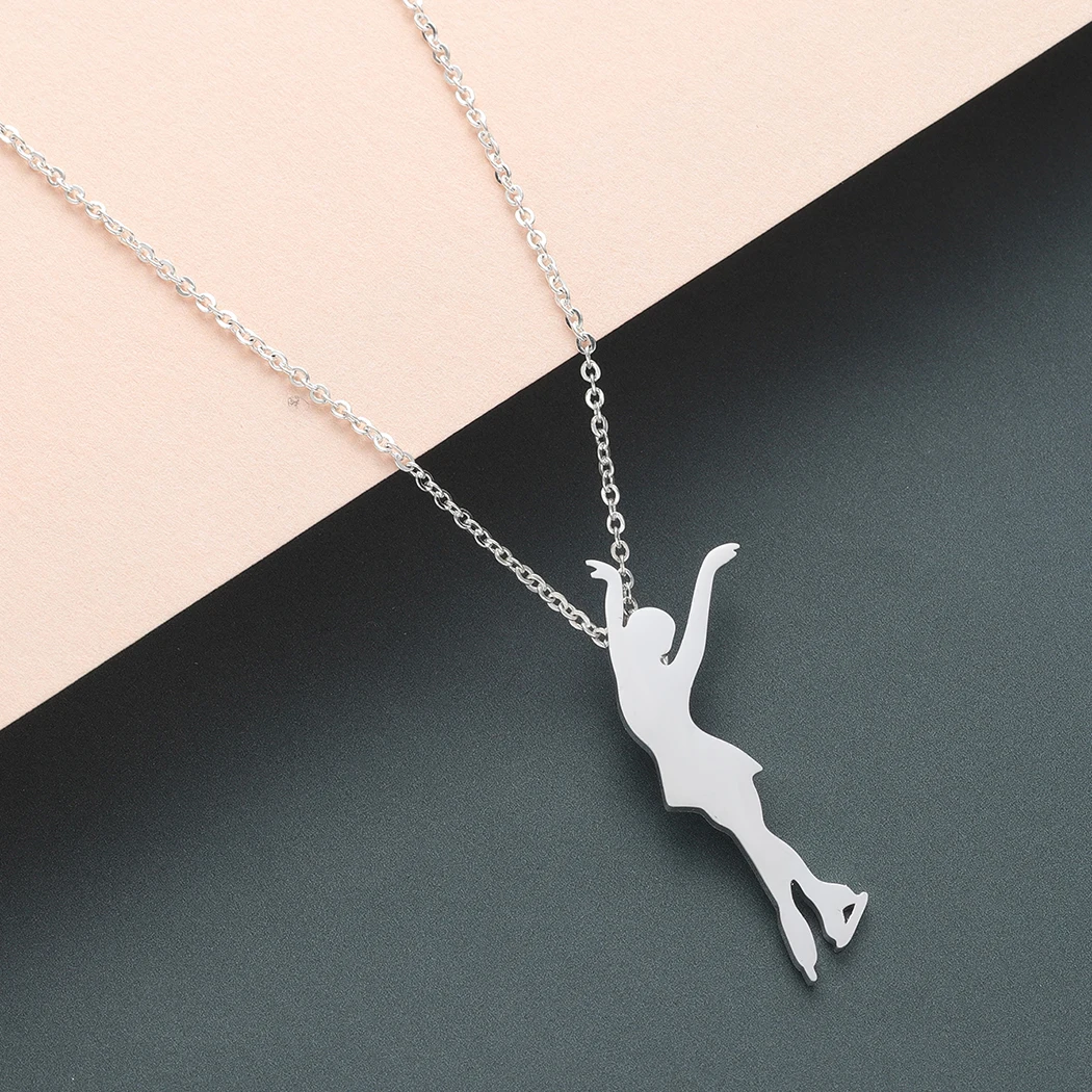 Kinitial Fashion Stainless Steel Pendant Women Figure Skating Necklace Charm Ice Skating Girls Choker Statement Jewelry Gift