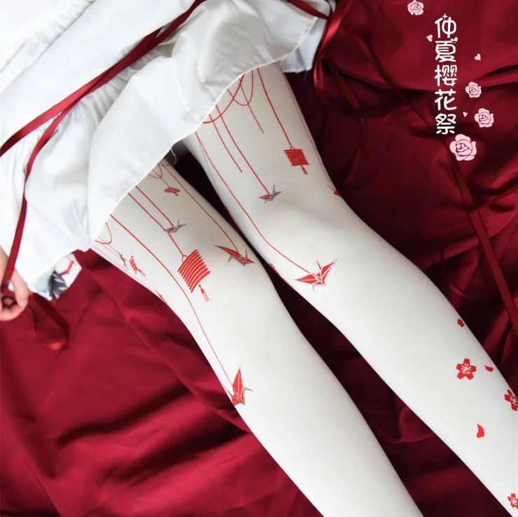

Japanese Lolita stockings Lolita paper crane hot stamping girl pantyhose