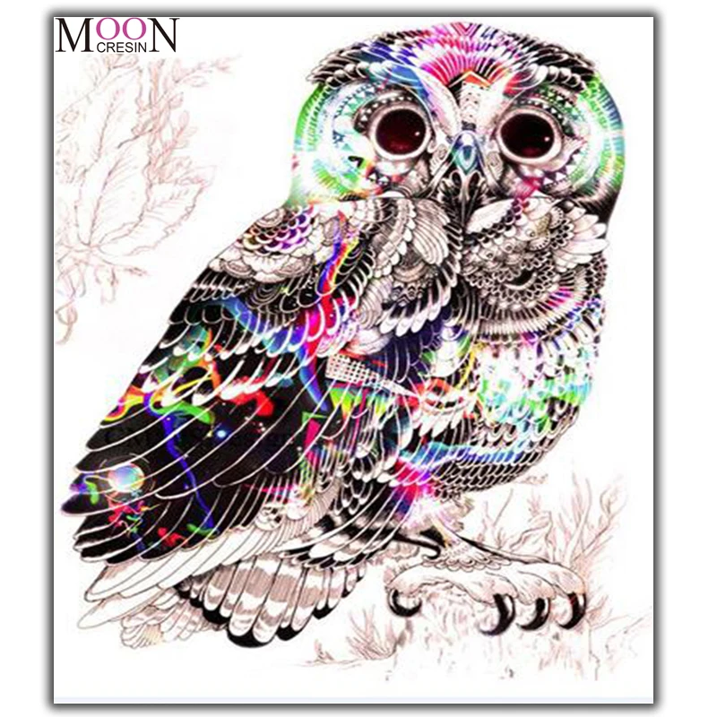 

MOONCRESIN Diamond Painting Cross Stitch Color Owl Brids Diy Diamond Mosaic Full Diamond Embroidery Decoration Gifts Animals Kit