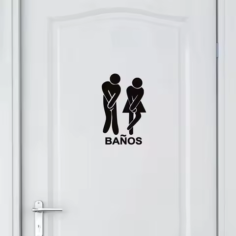 Spanish Version Funny Bathroom Toilet Stickers , Banos Sign Vinyl Decal Sticker For Spanish Toilet Door Decor