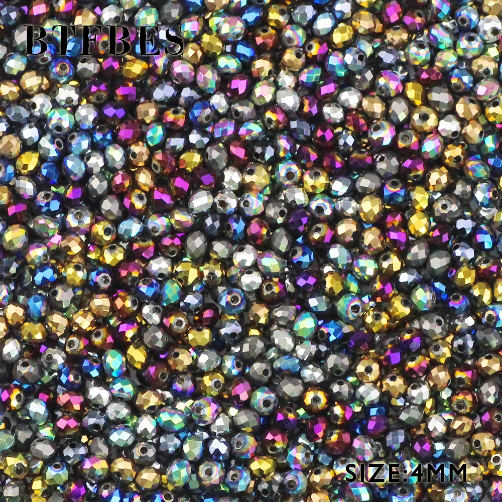 BTFBES Faceted Flat Round Austrian Crystals 4mm 100pcs Loose Beads Plated AB Glass ball for Necklace Jewelry Bracelet Making DIY