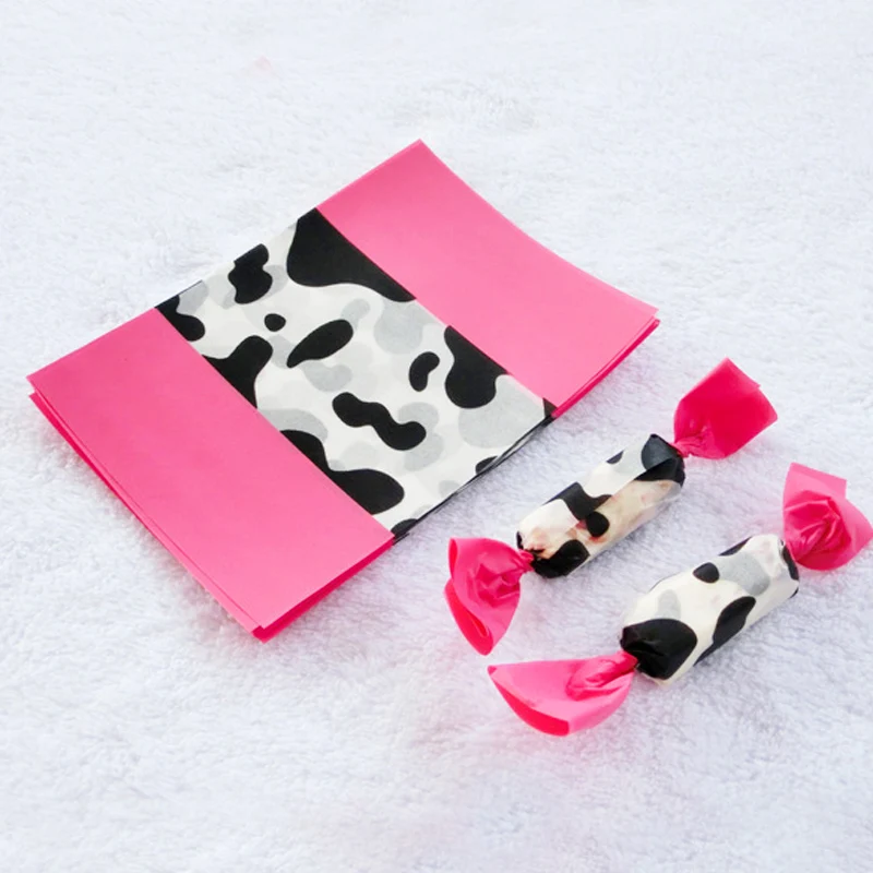 50Pcs Kawaii Cow Pattern Nougat Wrapping Paper Cute Handmade Candy Packing Bags Gift Wrappers Oil Paper For Wedding Party Decor