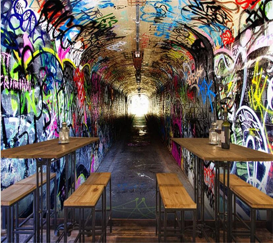 beibehang Custom 3d wallpaper nostalgic industrial wind tunnel space ruin cement wallpaper cafe bar restaurant decoration murals