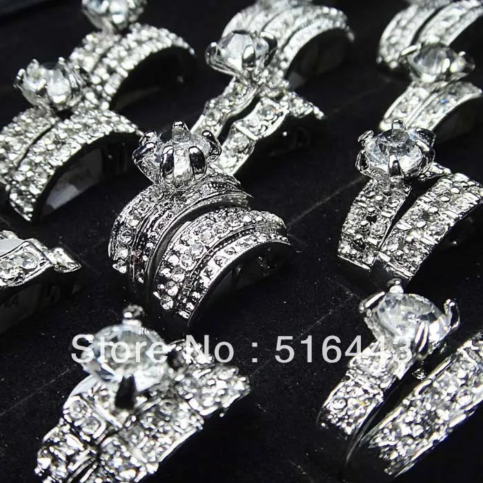 

20pcs Fashion 2 in 1 Austria Cubic Zircon Rhinestones White Gold P Engagement Wedding Women Rings wholesale Jewelry A-278