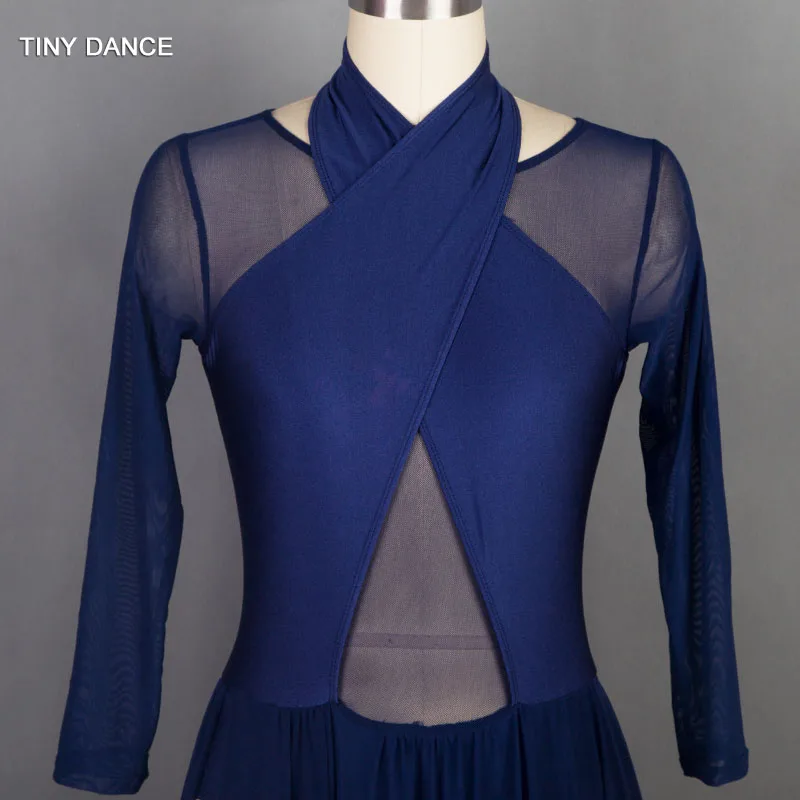 Child & Adult Navy Blue Long Sleeve Ballet, Lyrical and Contemporary Dance Costume Dress with Sexy Mesh Back 18709