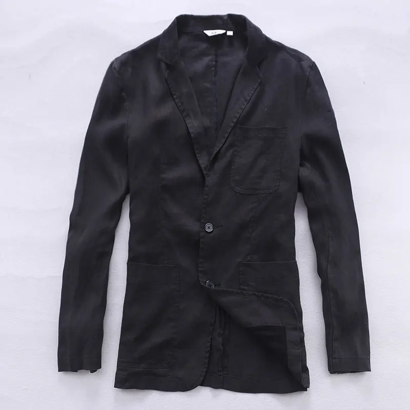 

New arrival Italy linen suit men fashion business suits men pure flax brand clothing casual suit mens black blazer masculino