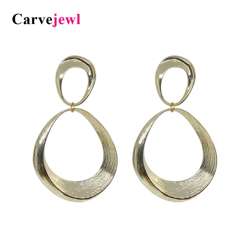 Carvejewl big post earrings two irregular round brushed circle drop dangle earrings for women jewelry new fashion earring hot