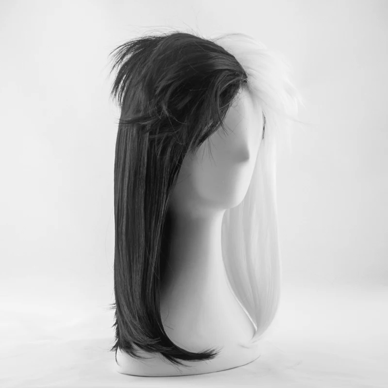 CRUELLA Deville De Vil Half White Half Black Heat Resistant Hair Cosplay Costume Wig + Free Wig Cap