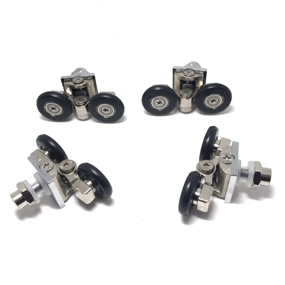 4Pcs 22/25mm Zinc Alloy Twin Bottom Top Shower Door Rollers Pulleys Wheels Runners Wear-resistant Wheels Feature Smooth