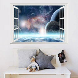 Outer Space Planeten 3D Windows Muurstickers Cosmic Muurstickers voor Kinderkamer Baby Slaapkamer Plafond Vloer Decoratie muurschildering