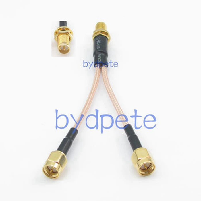 

Y type 1 one RP SMA female jack to 2 two SMA male branch T RF Pigtail extension cord RG316 20cm Cable 8in 8''