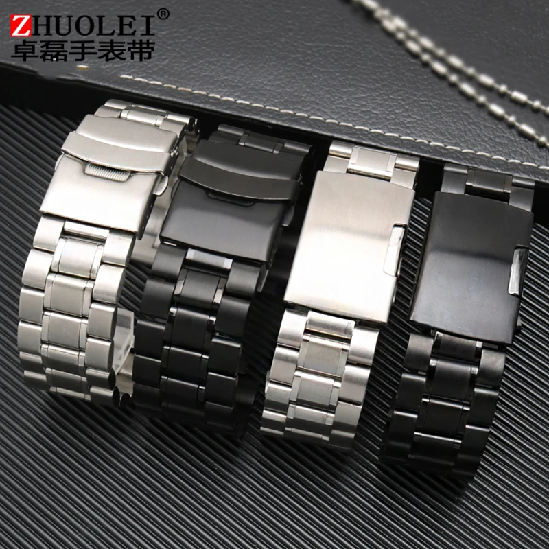 FOR Timex Tidal Men\'s Stainless Steel Watch Band For TW2R55500 T2N720 T2N721 T2N739 Watch Strap 24x16mm Silver Black Bracelet