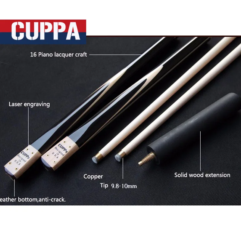 

Handmade Cuppa 3/4 Snooker Cues Sticks 9.8mm Tips With Extension Ebony Wood Handle China Anti Cracking Lacquer Craft