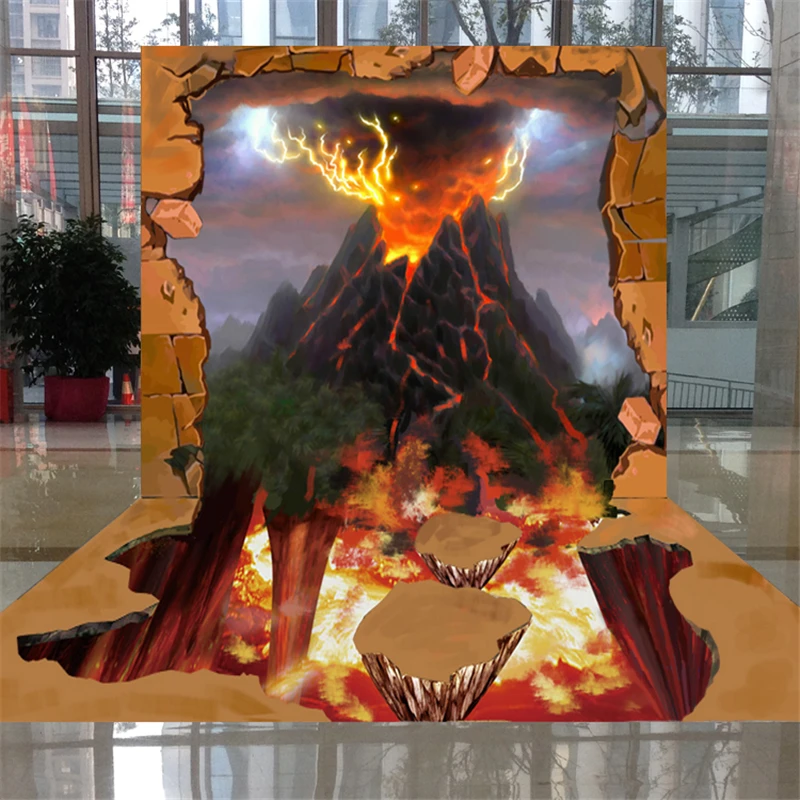 

beibehang papel de parede 3D stereoscopic painted graffiti mural art wall paintings Volcanic eruption magma wallpaper mural